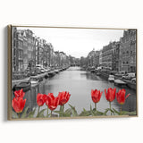 Framed canvas of a vintage-style Venice landscape in muted gold and black tones, ideal for bedroom wall art.