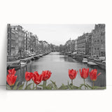 Black and white photo of Venice canal on stretched canvas, suitable for kitchen wall art.