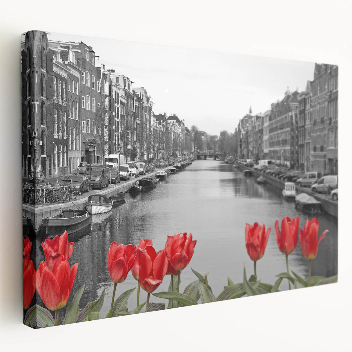 Venice canal scene in muted earth tones on a large stretched canvas, suitable for kitchen wall art.