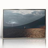 Large art print of a European Latvia scenery in muted earth tones, framed in silver acrylic.