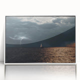 Mid-century modernist art depicting a European Latvia scenery in muted colors on a framed acrylic.