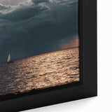 Extra large framed canvas of a textured European scenery in Latvia with a black background and colorful art accents.