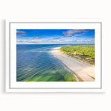 Textured abstract art print of a European scenery in muted earth tones, framed with a white mat, ideal for bedroom art.