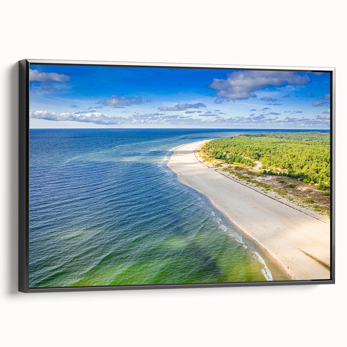 Black and white framed canvas of a vintage European landscape, ideal for bedroom wall decor.