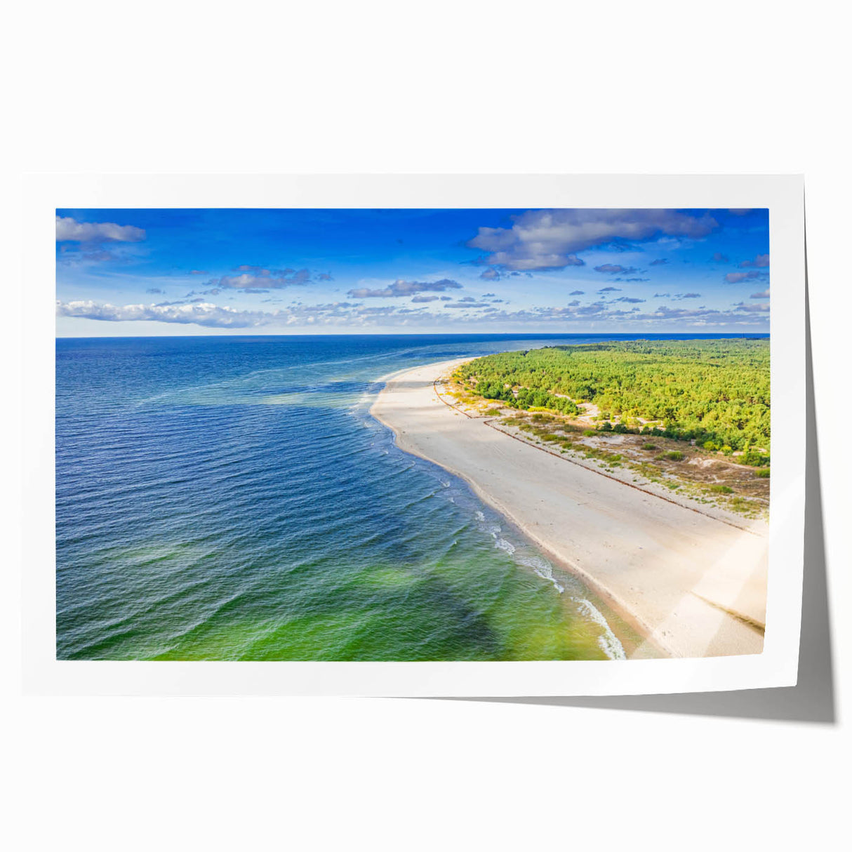 Extra large rolled print depicting a serene Polish landscape with vibrant green and blue tones.