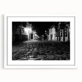 Textured abstract art print of Barcelona scenery in muted earth tones on a framed white canvas, suitable for bedroom decor.