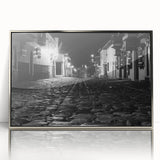 Framed acrylic print of a Barcelona cityscape in muted gray and silver tones, ideal for modern art wall decor.