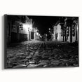 Black and white wall art of Barcelona landscape on framed canvas, suitable for bedroom ambiance.
