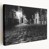 Side view of a stretched canvas depicting a scenic Barcelona landscape in vibrant colors, ideal for kitchen wall art.