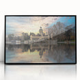 Large abstract wall art depicting Madrid's cityscape in muted gray and blue tones on a framed acrylic print.