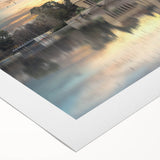 Art deco poster of Madrid scenery in muted earth tones on rolled canvas, suitable for dining room wall art.