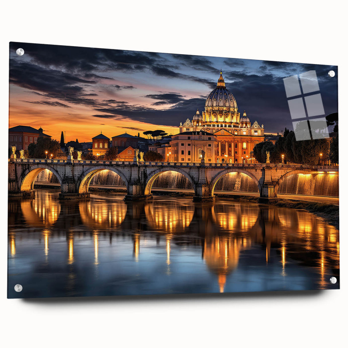 Acrylic print of the Vatican scenery in muted earth tones, ideal for dining room decor.
