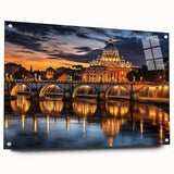 Acrylic print of the Vatican scenery in muted earth tones, ideal for dining room decor.