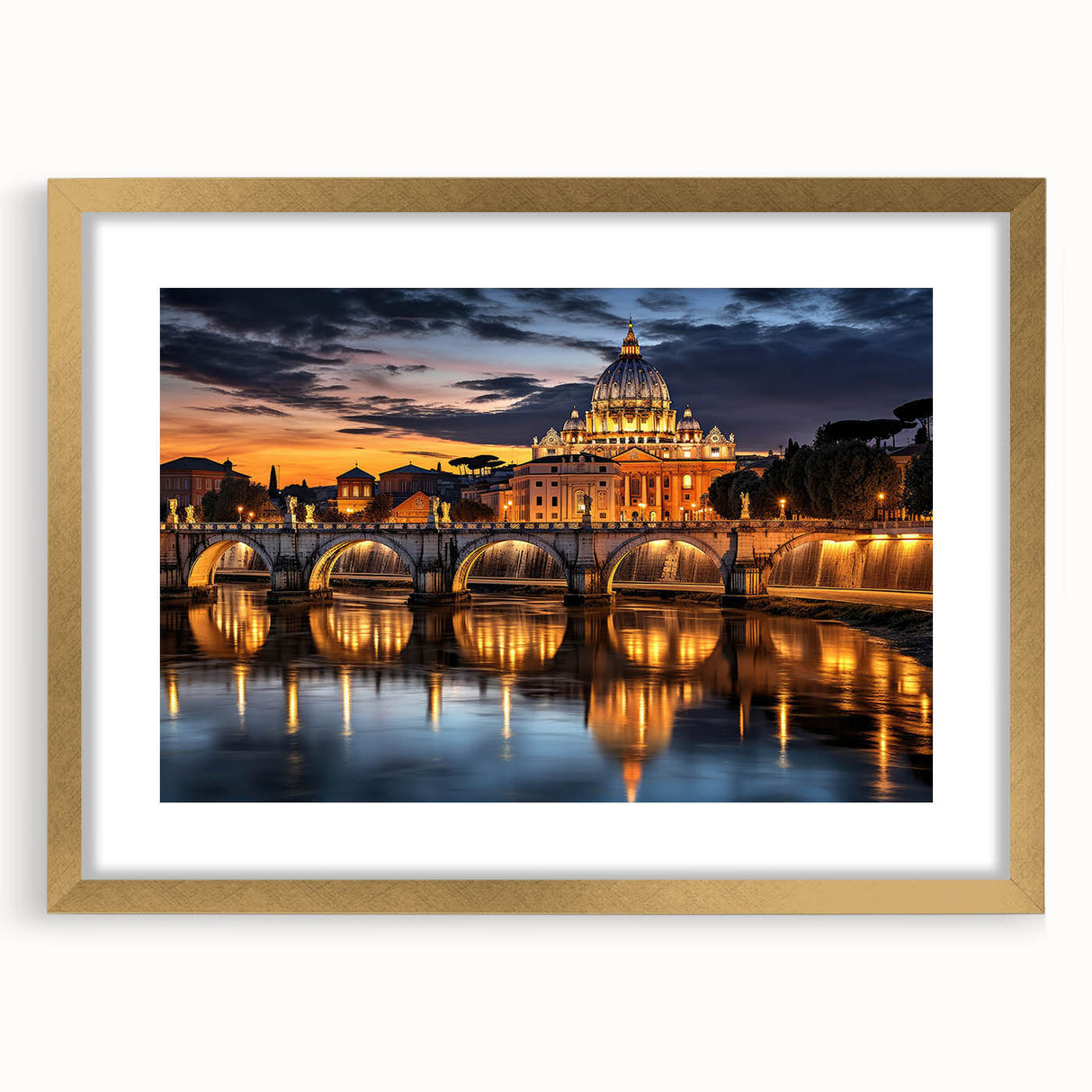 Extra large framed wall art of abstract European scenery in muted gold and beige tones, ideal for living room decor.
