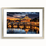 Textured art depicting the Vatican scenery in muted earth tones on a framed silver mat, ideal for bedroom wall decor.