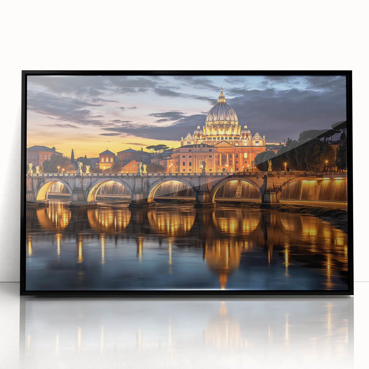 Large abstract wall art depicting the Vatican scenery in muted tones on a framed acrylic, ideal for modern living room decor.