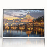 Acrylic print of the Vatican scenery in muted earth tones, framed in white, suitable as modern art wall decor.