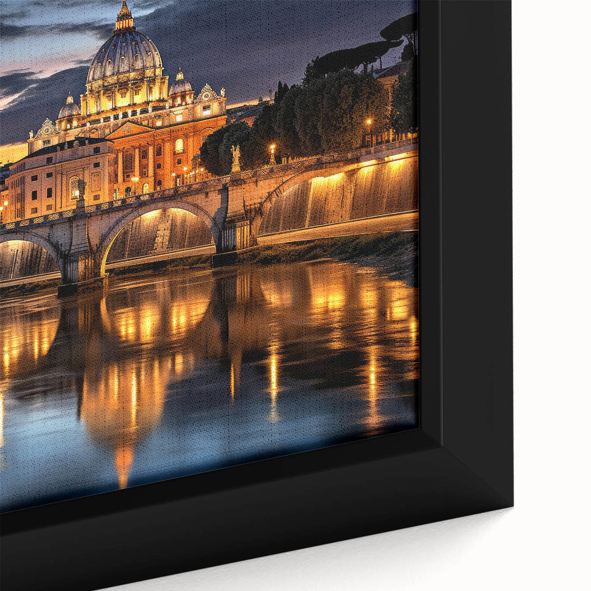 Extra large framed canvas of the Vatican with textured black and colorful art, ideal for living room decor.