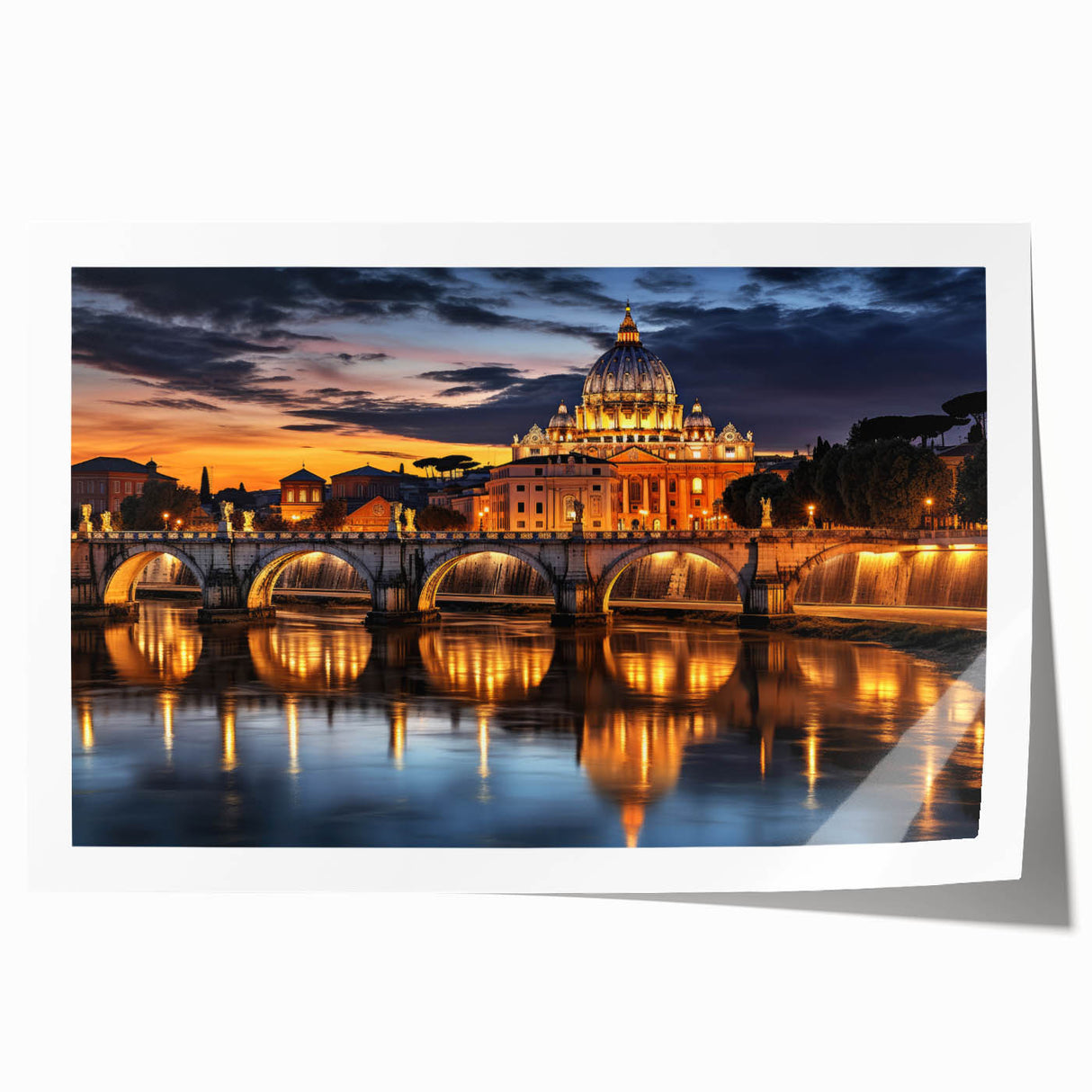 Extra large rolled print of the Vatican scenery with vivid green and beige tones, ideal for art wall dining room.