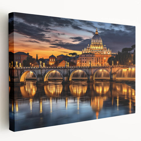 Large stretched canvas depicting a European Vatican scene in muted earth tones, ideal for kitchen wall art.