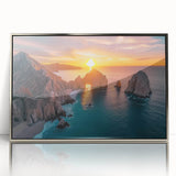 Mid-century modernist art of Baja California scenery in silver framed acrylic, with muted earth tones.