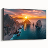 Black and white framed canvas of Baja California landscape, ideal for bedroom wall decor.