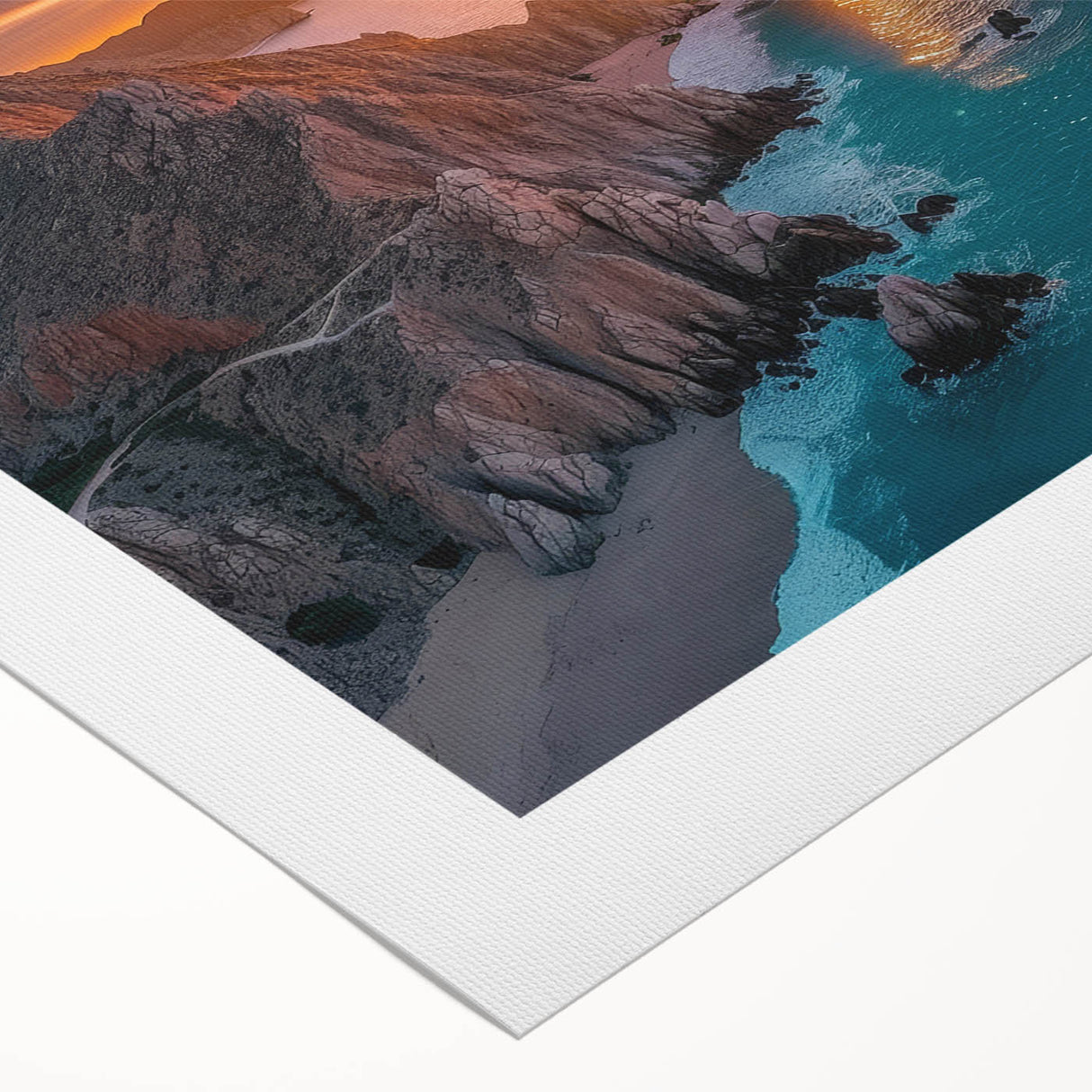 Art deco poster of Baja California scenery in pastel shades on rolled canvas, suitable for dining room wall art.