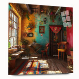 Large abstract wall art of Mexico City in muted earth tones on acrylic glass, ideal for bedroom or dining room decor.