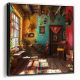 Black and white framed canvas of Mexico City landscape in vintage poster style, ideal for bedroom wall art.