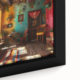 Extra large framed canvas of Mexico City scenery in textured black with colorful highlights, ideal for living room decor.