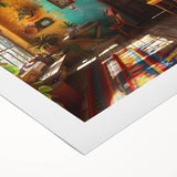 Art deco poster of Mexico City scenery in muted earth tones on rolled canvas, suitable for dining room decor.