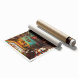 Extra large rolled print of Mexico City with vibrant floral elements, ideal for classy bathroom or large living room decor.