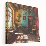 Side view of a stretched canvas featuring a vibrant Mexico City scenery, ideal for kitchen wall art.