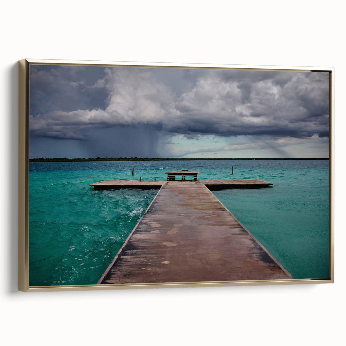 Framed canvas landscape painting of Quintana Roo, Mexico in muted earth tones, ideal for bedroom wall art.