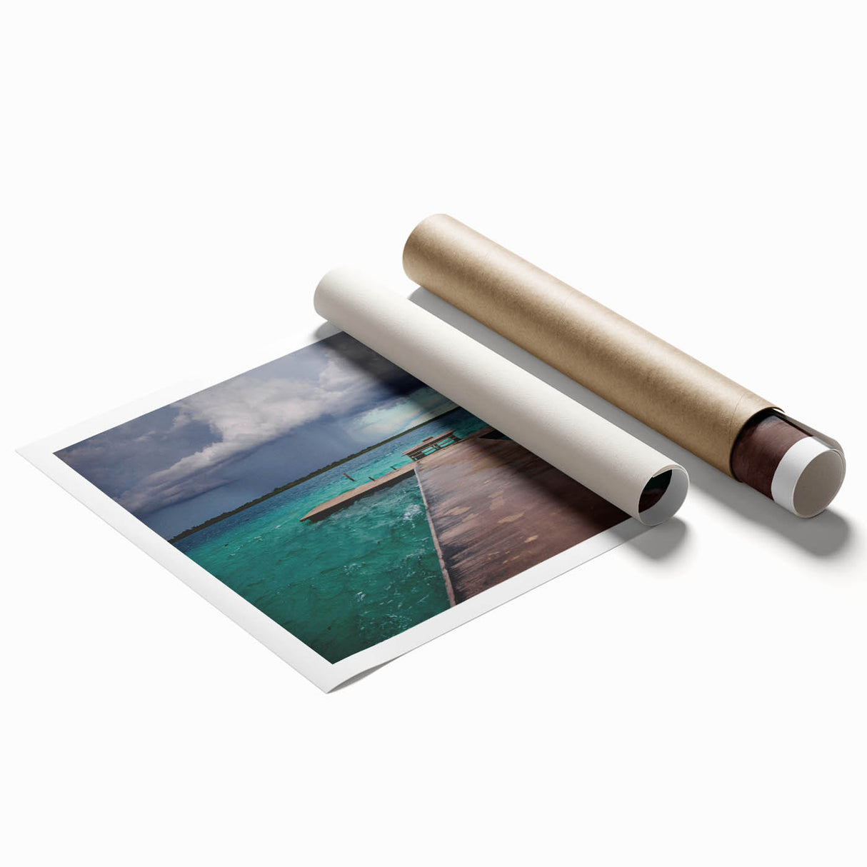Extra large rolled print of Quintana Roo scenery featuring vibrant floral elements, ideal for classy bathroom wall art.