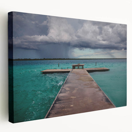 Stretched canvas featuring a serene Quintana Roo landscape in earthy tones, ideal for kitchen wall art.