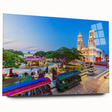 Large abstract wall art of Yucatan scenery in vibrant blues and greens on acrylic glass.