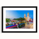 Extra large abstract art print of a textured Yucatan scenery in muted earth tones, framed in black.