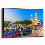 Framed canvas featuring a black and white vintage poster art of Yucatan landscape, ideal for bedroom decor.