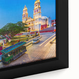 Extra large framed canvas of a textured Yucatan, Mexico scenery in black with colorful art accents.