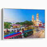 Vintage poster art of Yucatán, Mexico scenery on extra-large framed canvas, featuring vibrant colors.