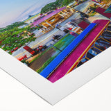 Art deco poster of Yucatan scenery in pastel shades on rolled canvas, suitable for dining room wall art.