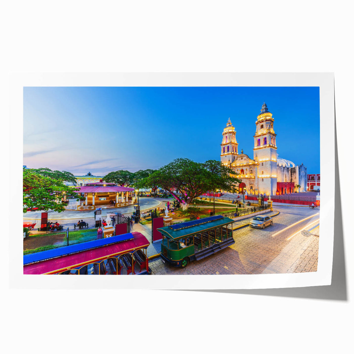 Rolled print of Yucatan scenery with lush greenery and floral elements, ideal for art wall dining room.