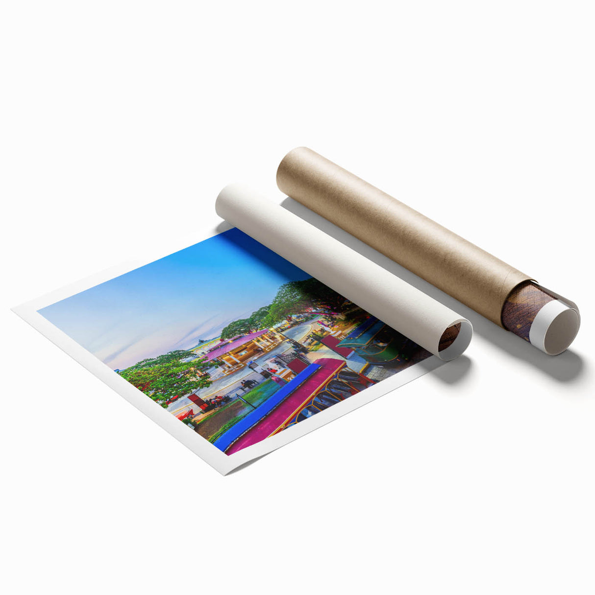 Extra large rolled print depicting Yucatan scenery with vibrant floral motifs.