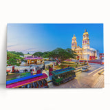 Black and white stretched canvas featuring a scenic Yucatan landscape, ideal for kitchen wall art or bedroom ambiance.