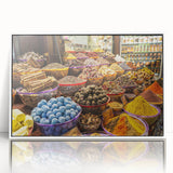 Acrylic print of Dubai skyline with soft pastel hues, framed in white, ideal for modern art wall decor.