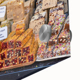 Mid-century modernist acrylic print of Jerusalem in muted earth tones, suitable as dining room art.