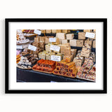 Colorful abstract art print of Jerusalem scenery in vibrant hues on a large textured canvas, ideal for living room decor.