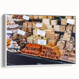 Vintage poster art of Jerusalem scenery on extra large framed canvas, featuring colorful art against a black background.