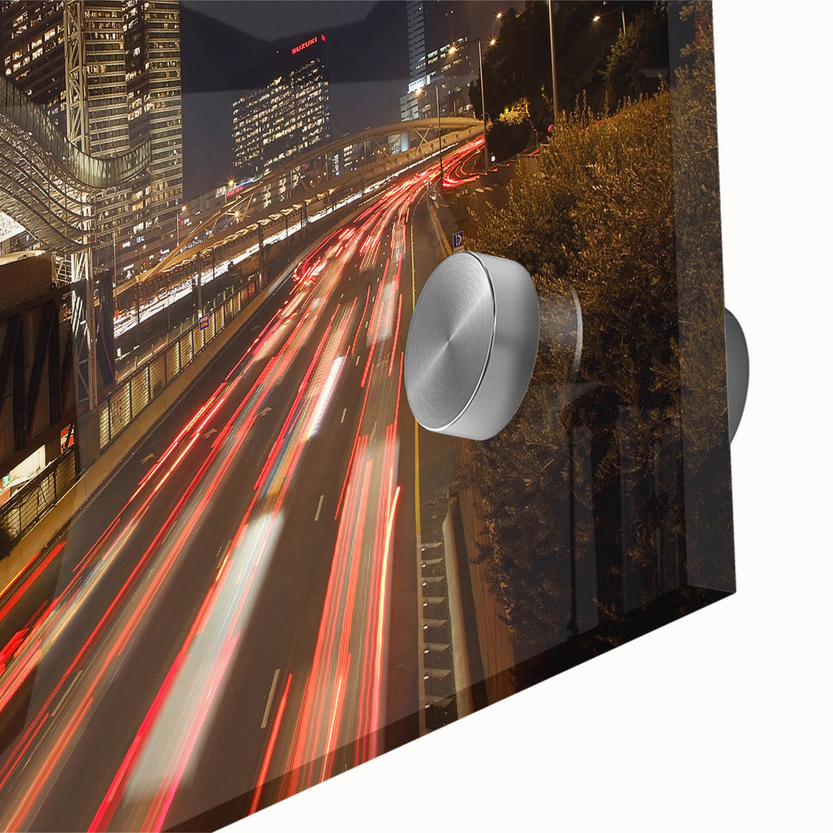 Large abstract wall art of Tel Aviv skyline in muted earth tones on acrylic glass, ideal for dining room art.